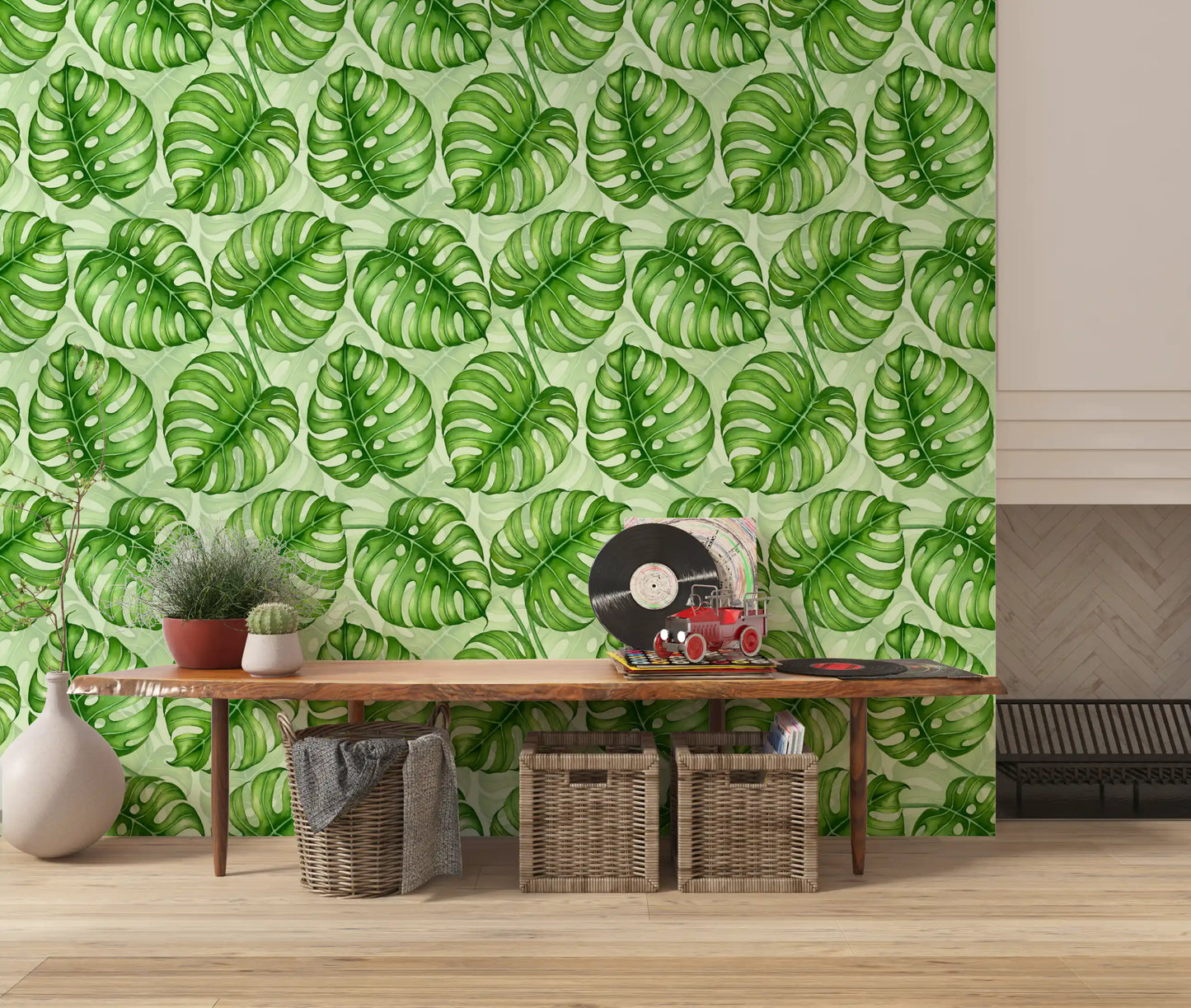 Monstera Aquarell in Grün Tapete⁠