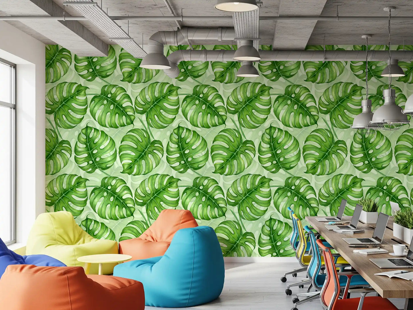 Monstera Aquarell in Grün Tapete⁠