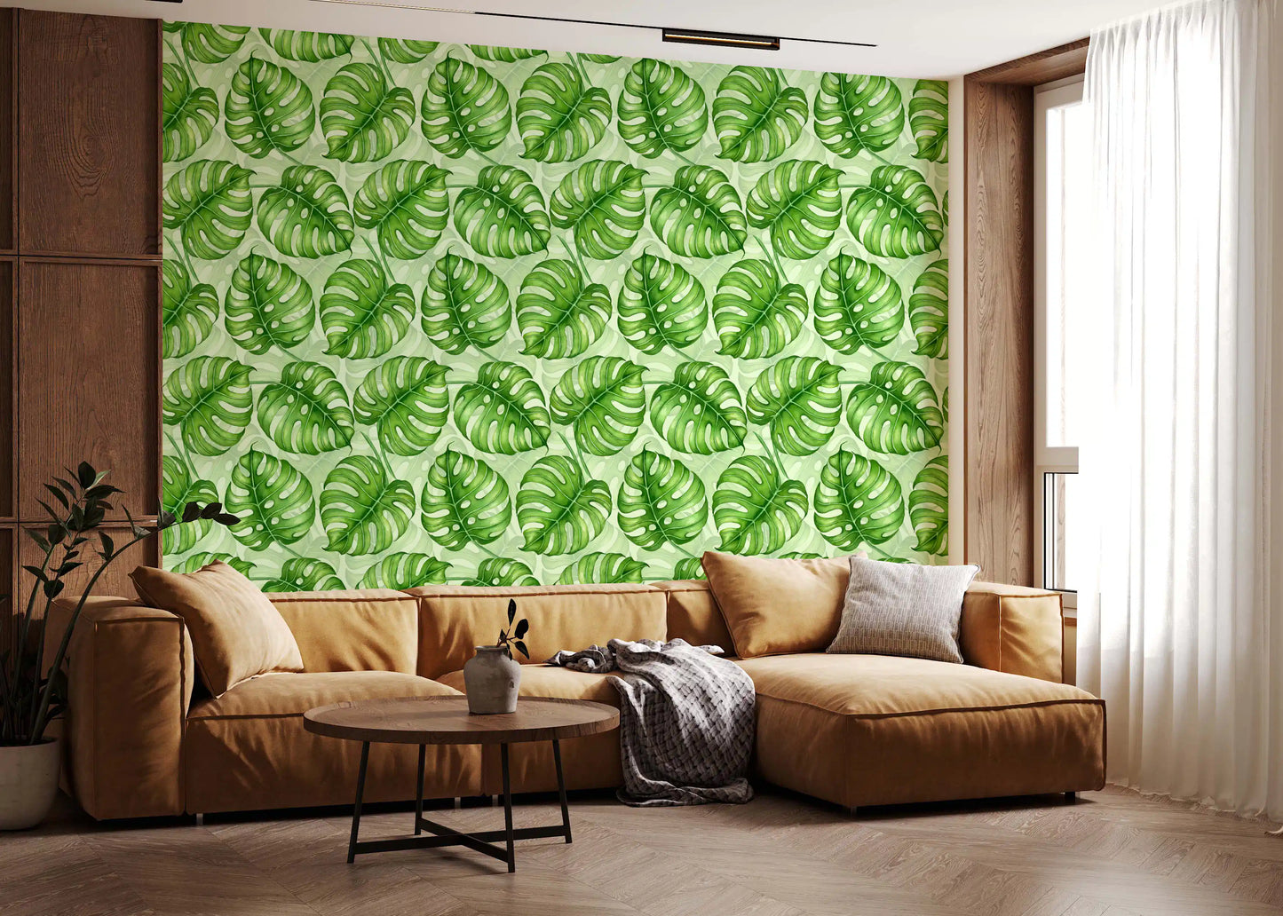 Monstera Aquarell in Grün Tapete⁠