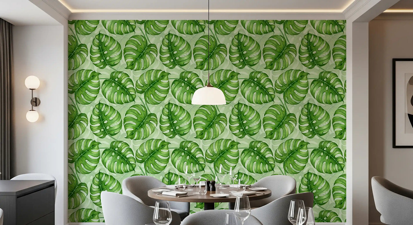 Monstera Aquarell in Grün Tapete⁠