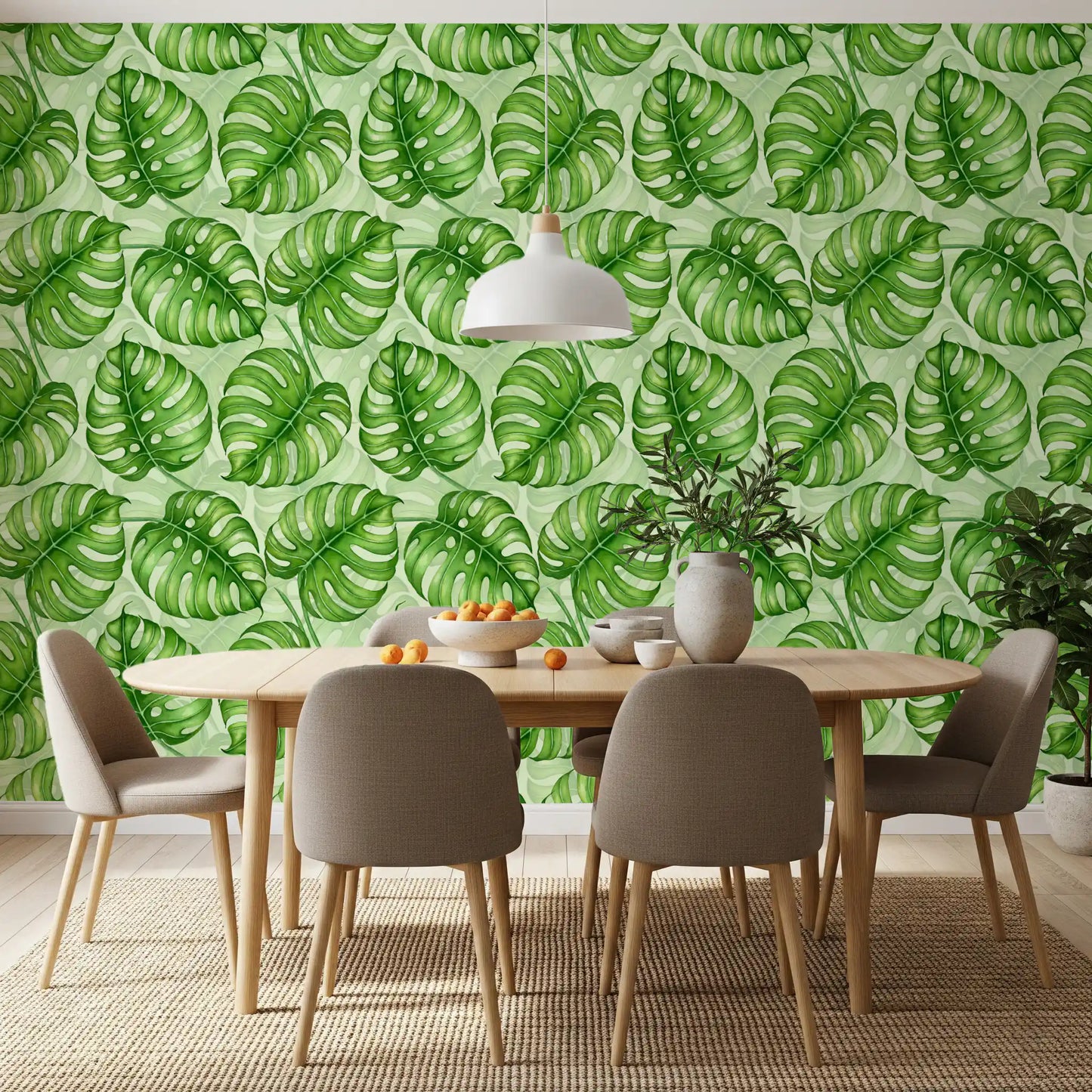 Monstera Aquarell in Grün Tapete⁠