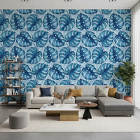 Carta da parati Monstera acquerello in blu⁠