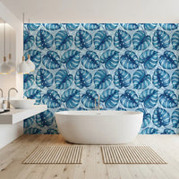 Carta da parati Monstera acquerello in blu⁠