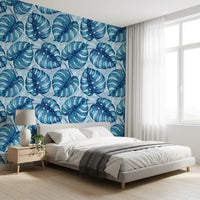 Carta da parati Monstera acquerello in blu⁠