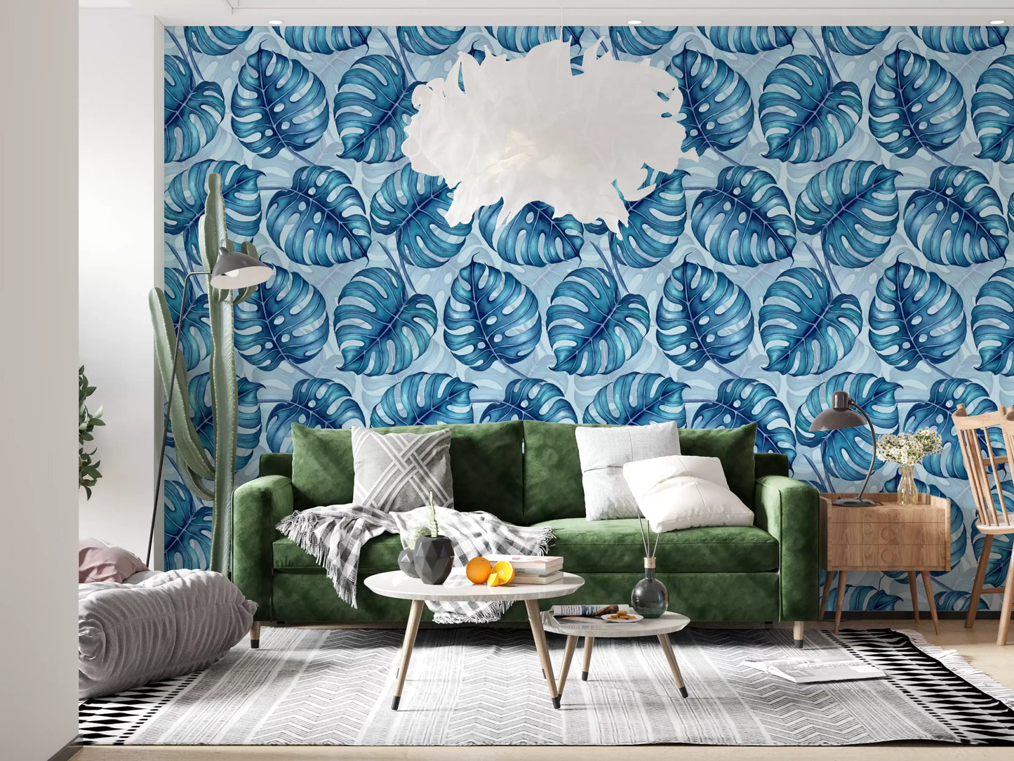 Carta da parati Monstera acquerello in blu⁠