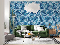 Carta da parati Monstera acquerello in blu⁠