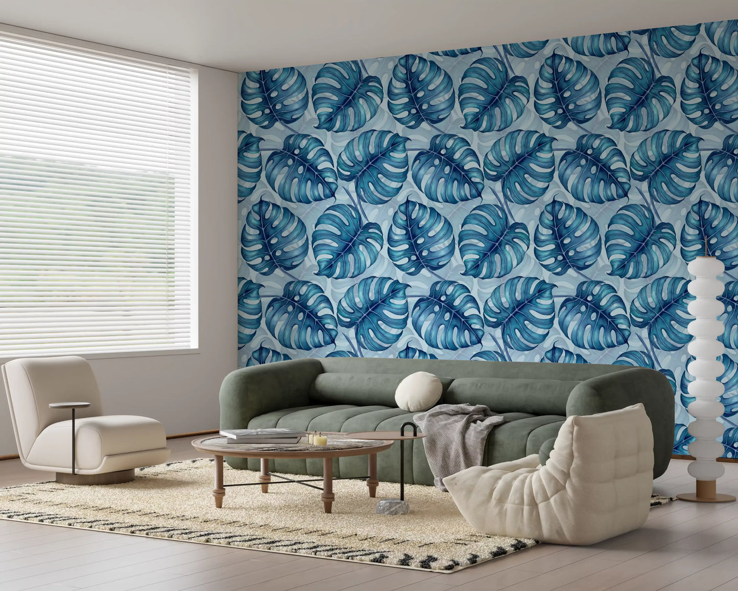 Carta da parati Monstera acquerello in blu⁠