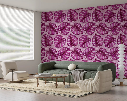 Papier peint Monstera aquarelle en violet