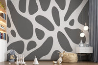 Gray Abstract Organic Fluid Shapes Wall Mural