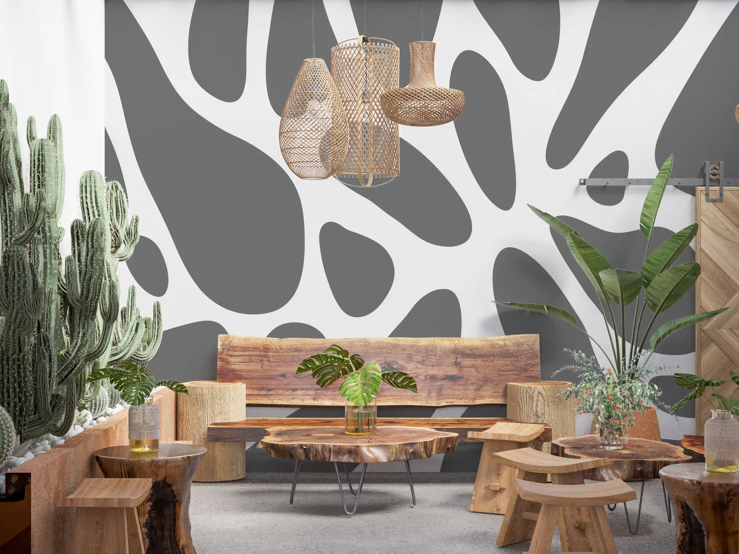 Gray Abstract Organic Fluid Shapes Wall Mural