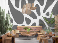 Gray Abstract Organic Fluid Shapes Wall Mural