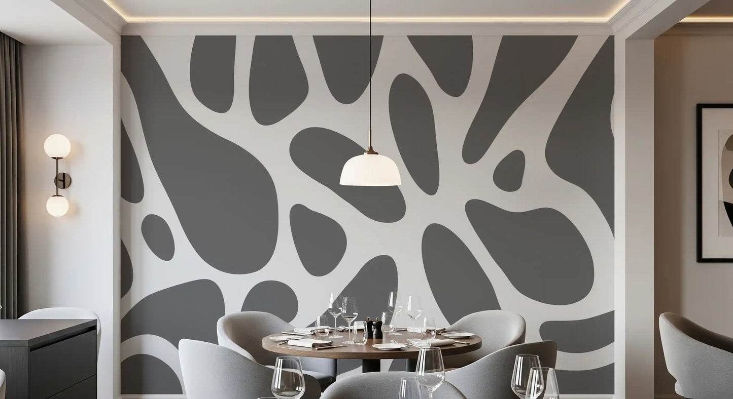 Gray Abstract Organic Fluid Shapes Wall Mural