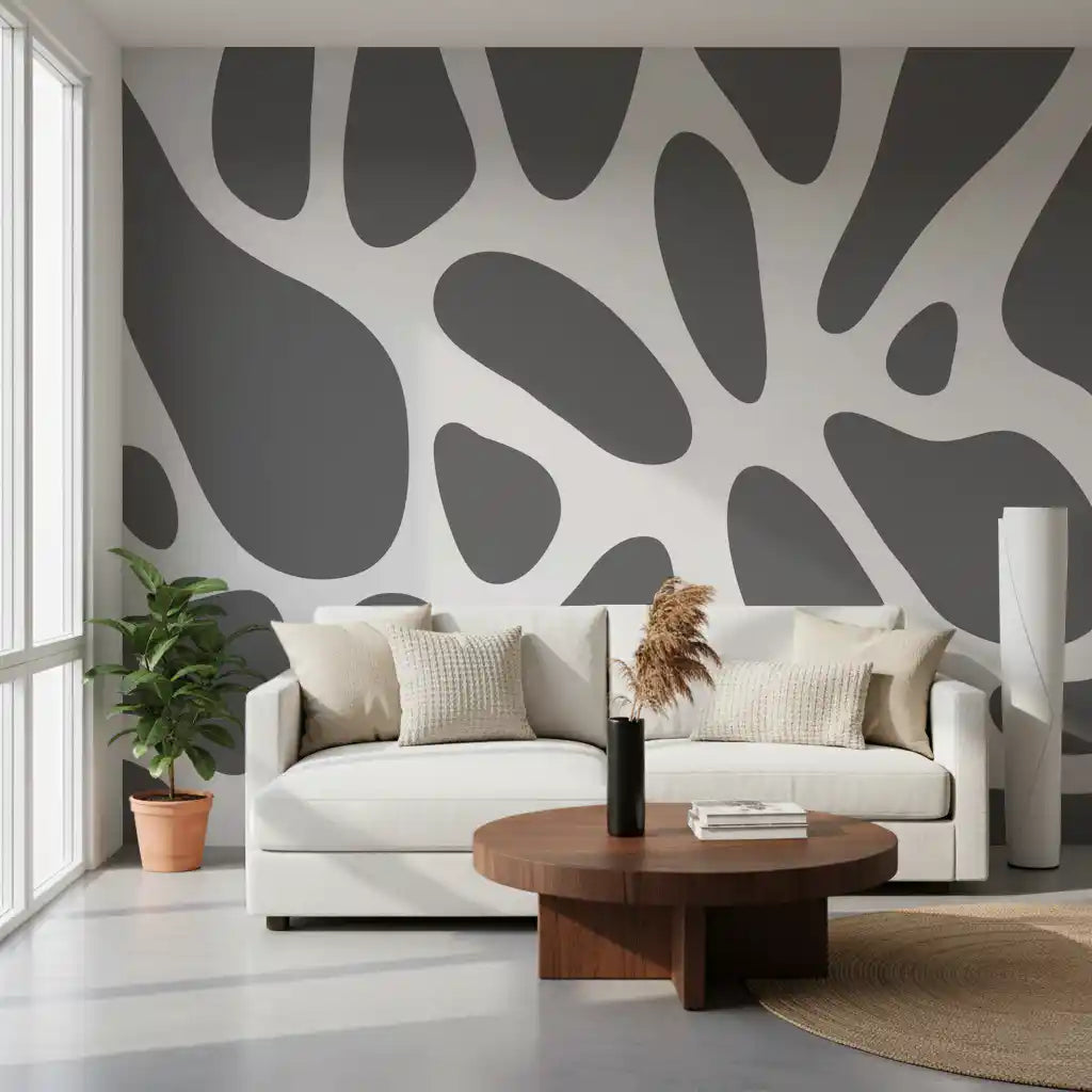 Gray Abstract Organic Fluid Shapes Wall Mural