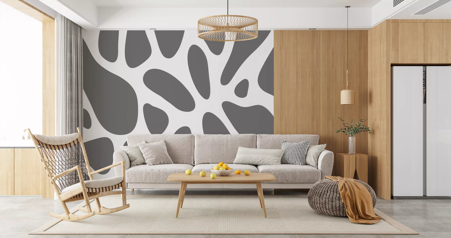 Gray Abstract Organic Fluid Shapes Wall Mural