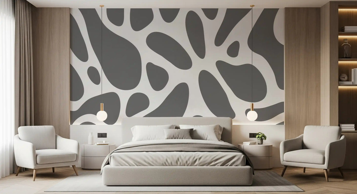 Gray Abstract Organic Fluid Shapes Wall Mural
