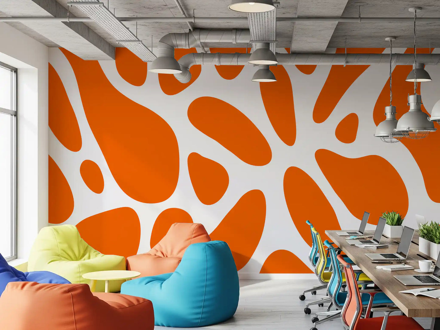 Retro Tangerine Flow Abstract Wall Mural