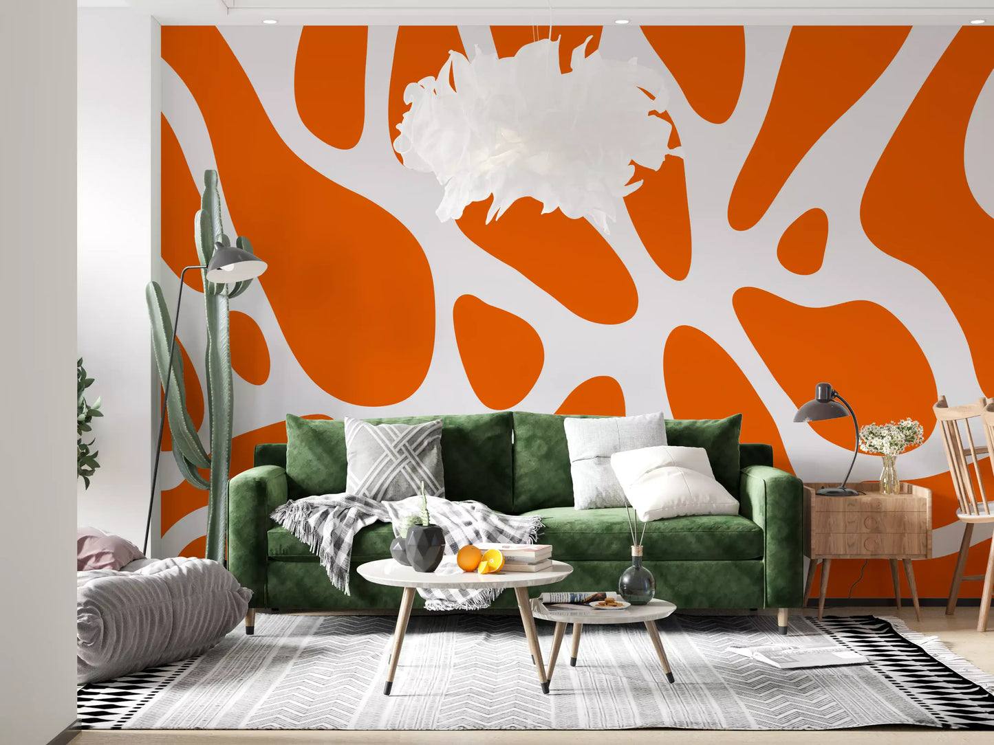 Retro Tangerine Flow Abstract Wall Mural
