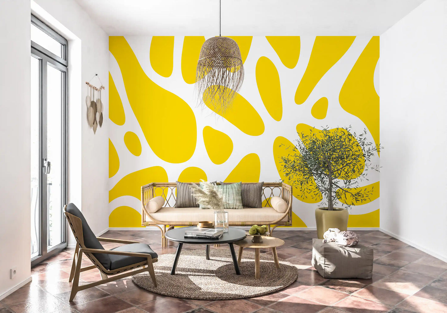 Sunlit Flow Abstract Yellow Shape Wall Mural