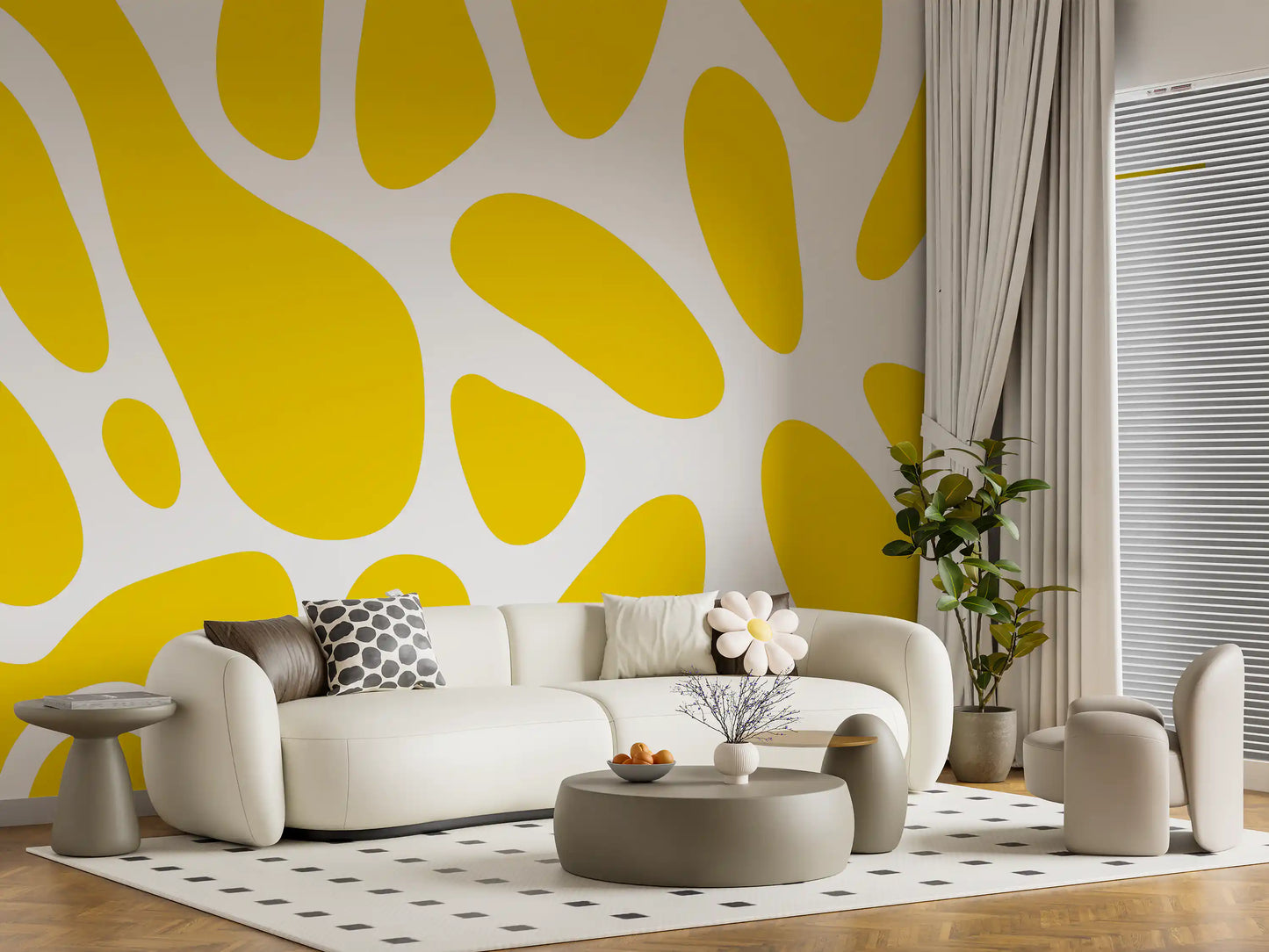 Sunlit Flow Abstract Yellow Shape Wall Mural