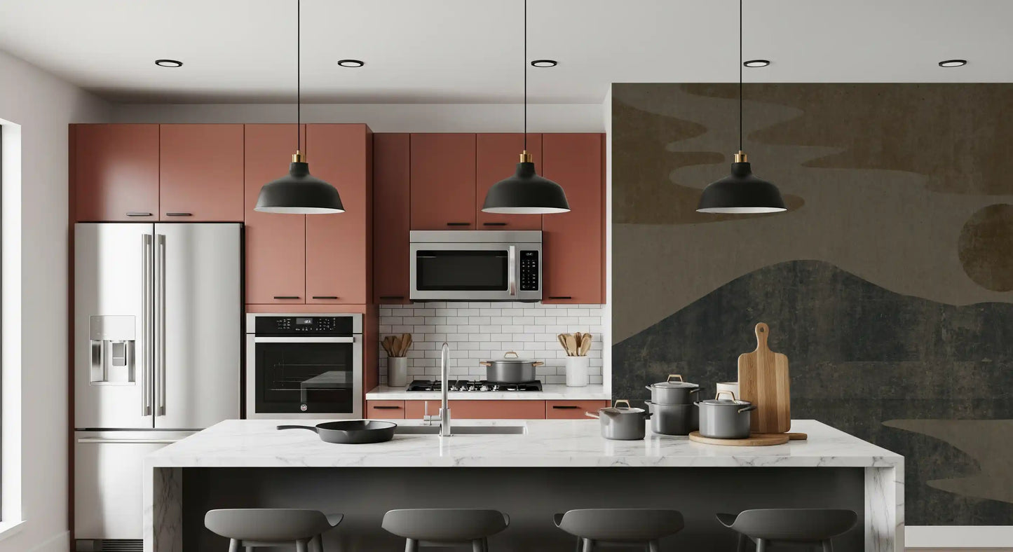 Charcoal and Ochre Wabi-Sabi Landscape Wall Mural
