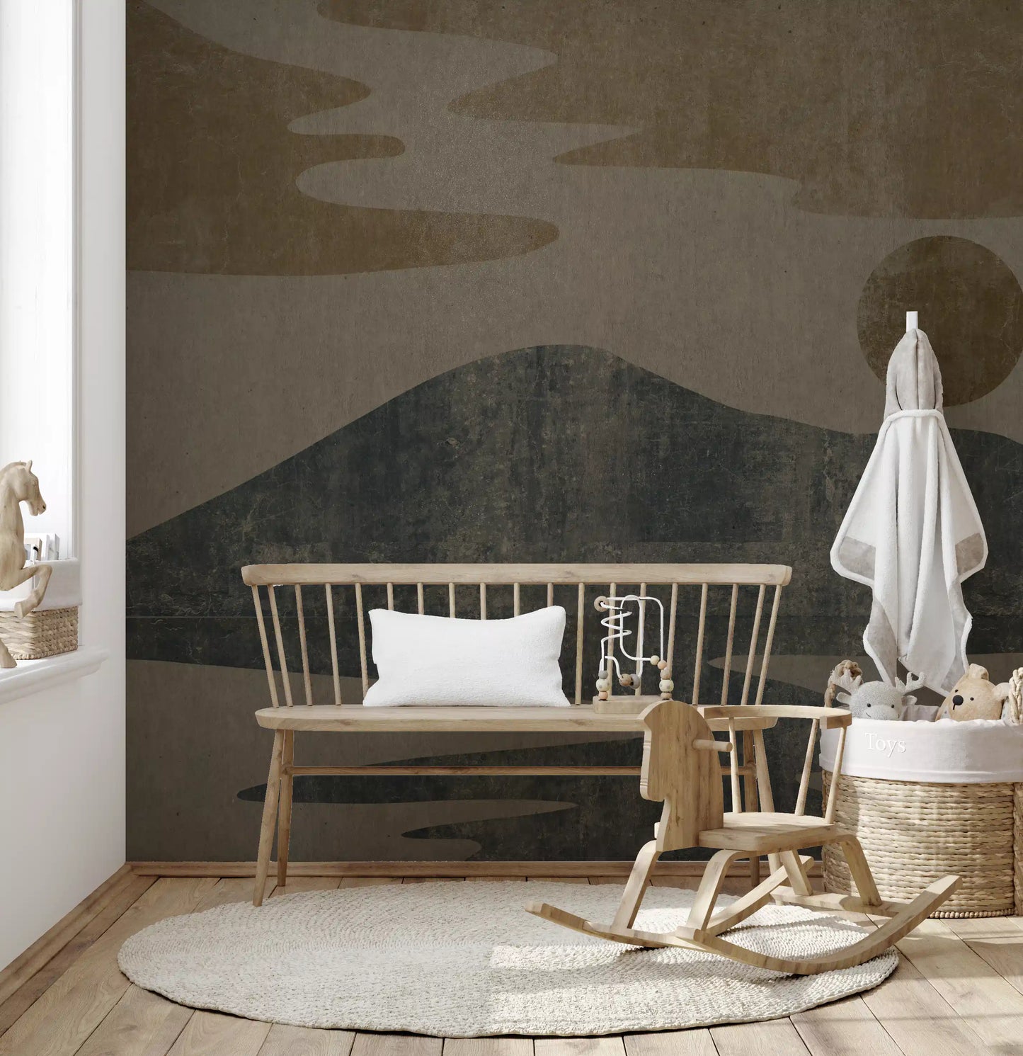 Charcoal and Ochre Wabi-Sabi Landscape Wall Mural