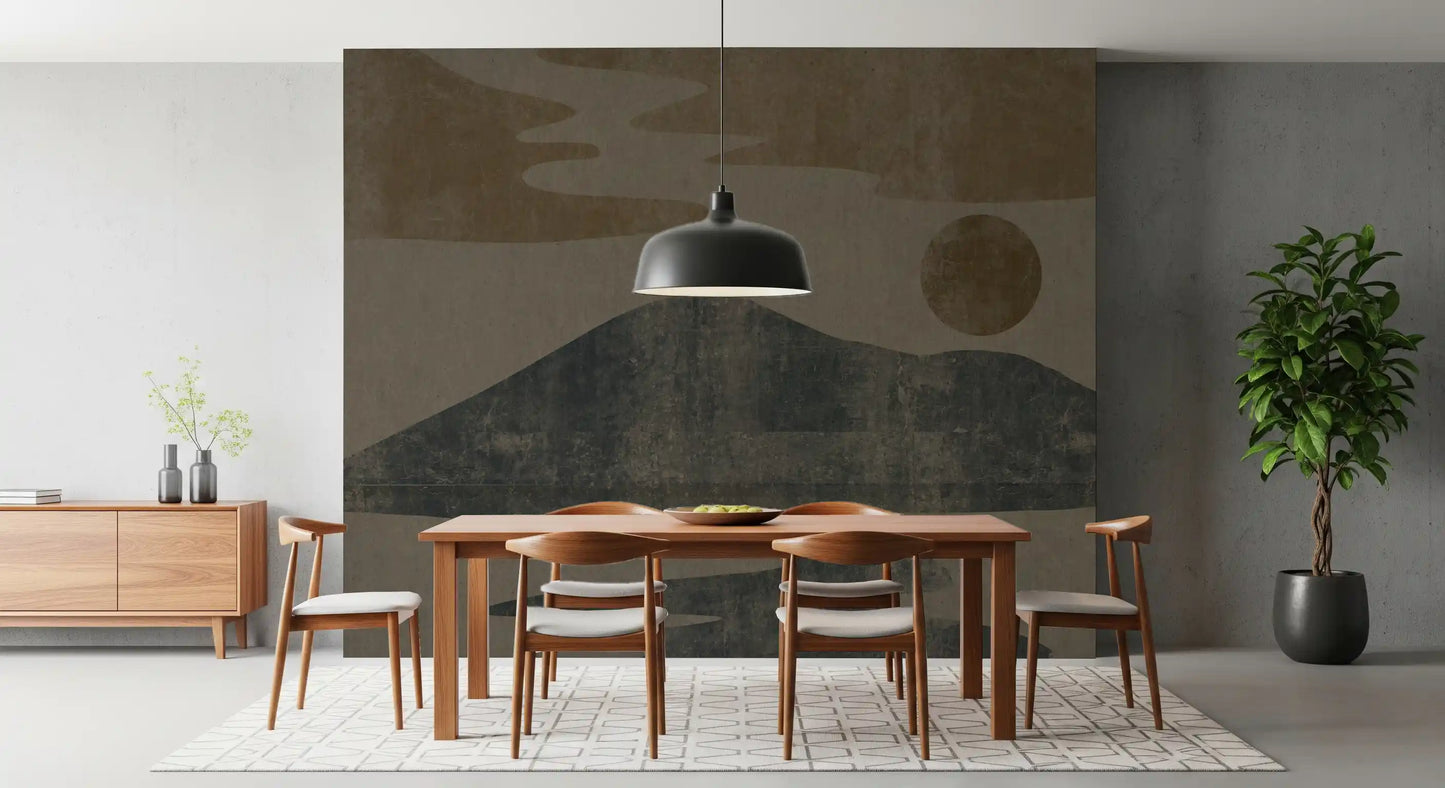 Charcoal and Ochre Wabi-Sabi Landscape Wall Mural