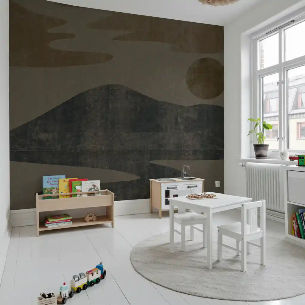 Charcoal and Ochre Wabi-Sabi Landscape Wall Mural
