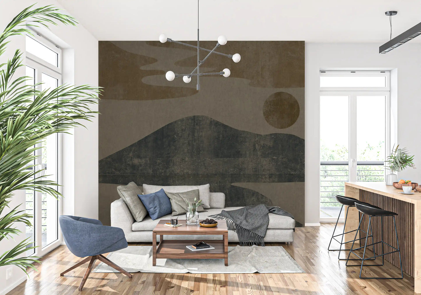 Charcoal and Ochre Wabi-Sabi Landscape Wall Mural