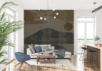 Charcoal and Ochre Wabi-Sabi Landscape Wall Mural