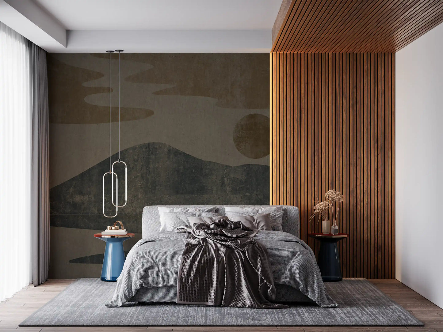 Charcoal and Ochre Wabi-Sabi Landscape Wall Mural