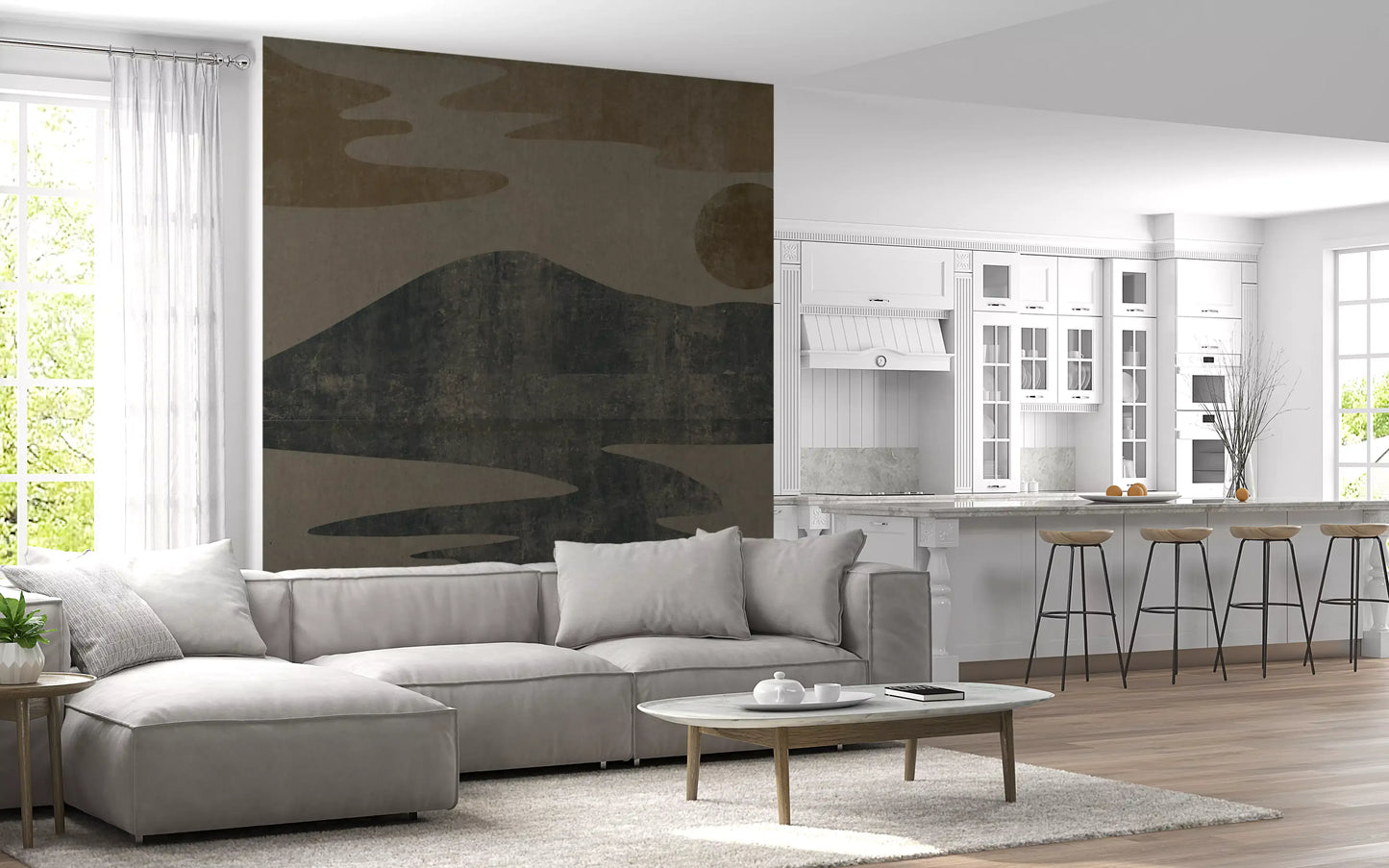 Charcoal and Ochre Wabi-Sabi Landscape Wall Mural