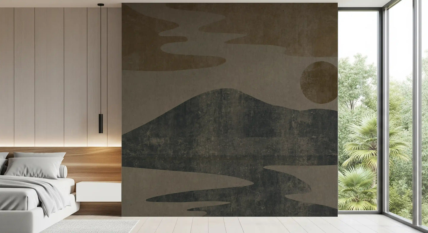 Charcoal and Ochre Wabi-Sabi Landscape Wall Mural