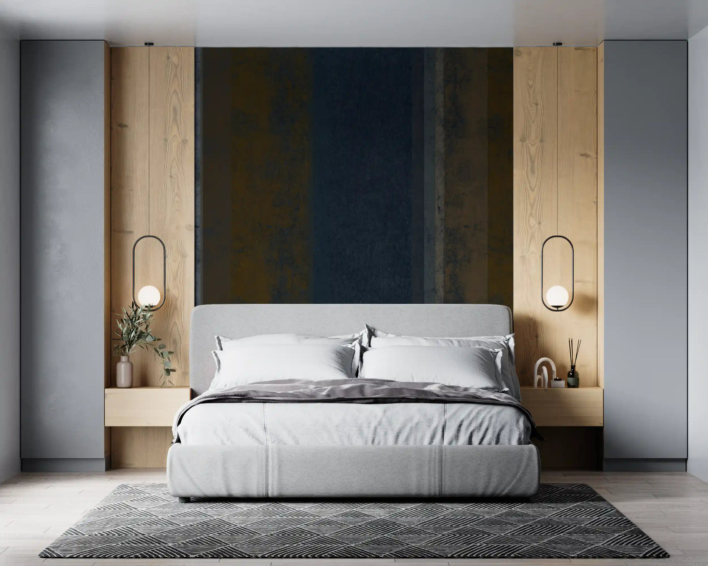 Moody Earth & Iron Textured Vertical Stripes Wall Mural