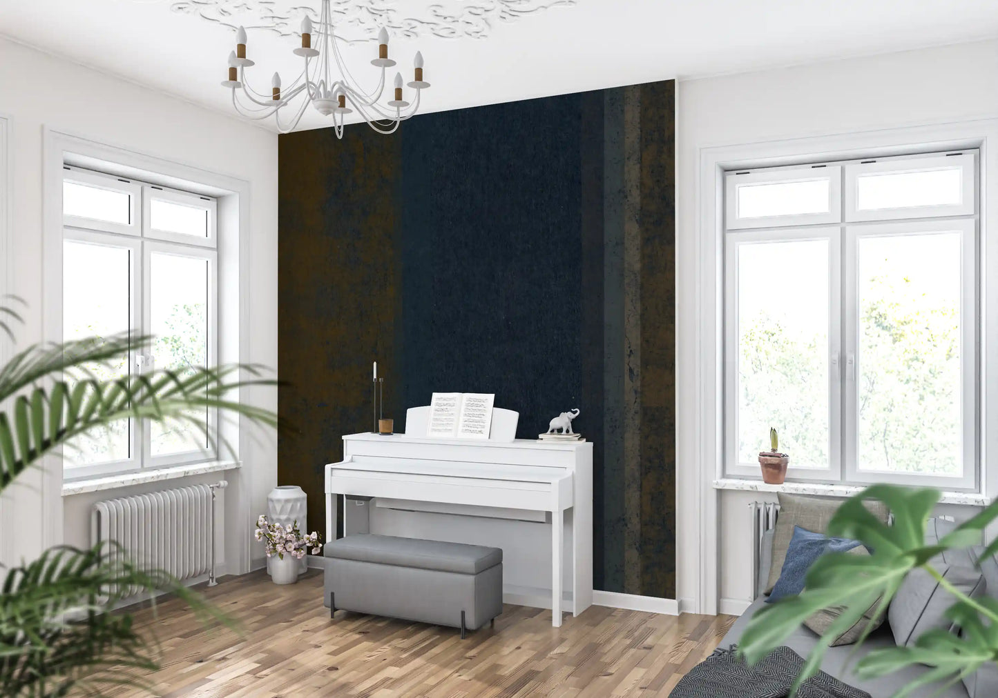 Moody Earth & Iron Textured Vertical Stripes Wall Mural