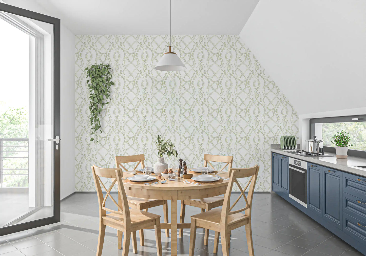 Sage Green Intertwined Botanical Vines Wallpaper Wallpaper⁠