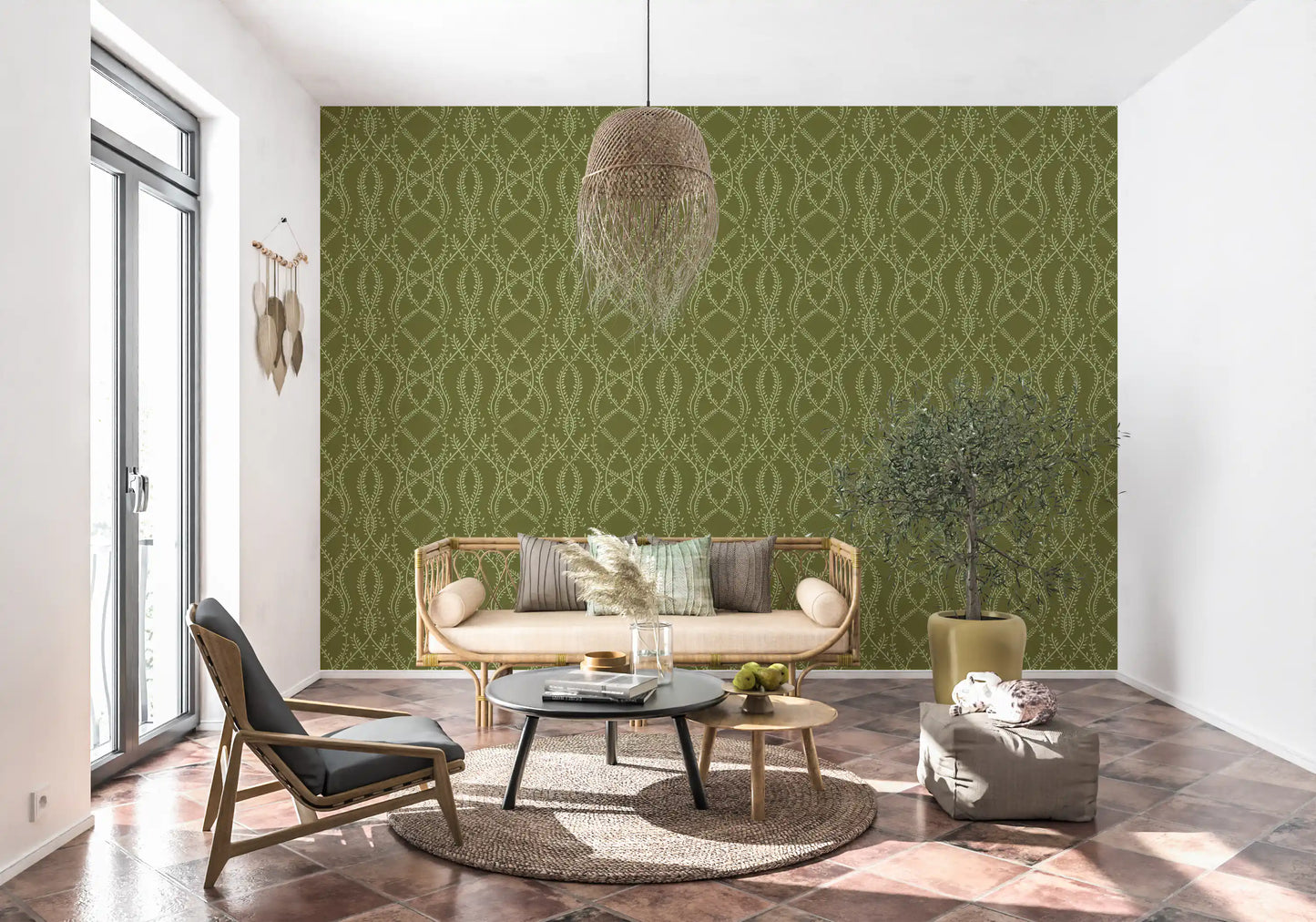 Olive Interlaced Vine Botanical Wallpaper Wallpaper⁠