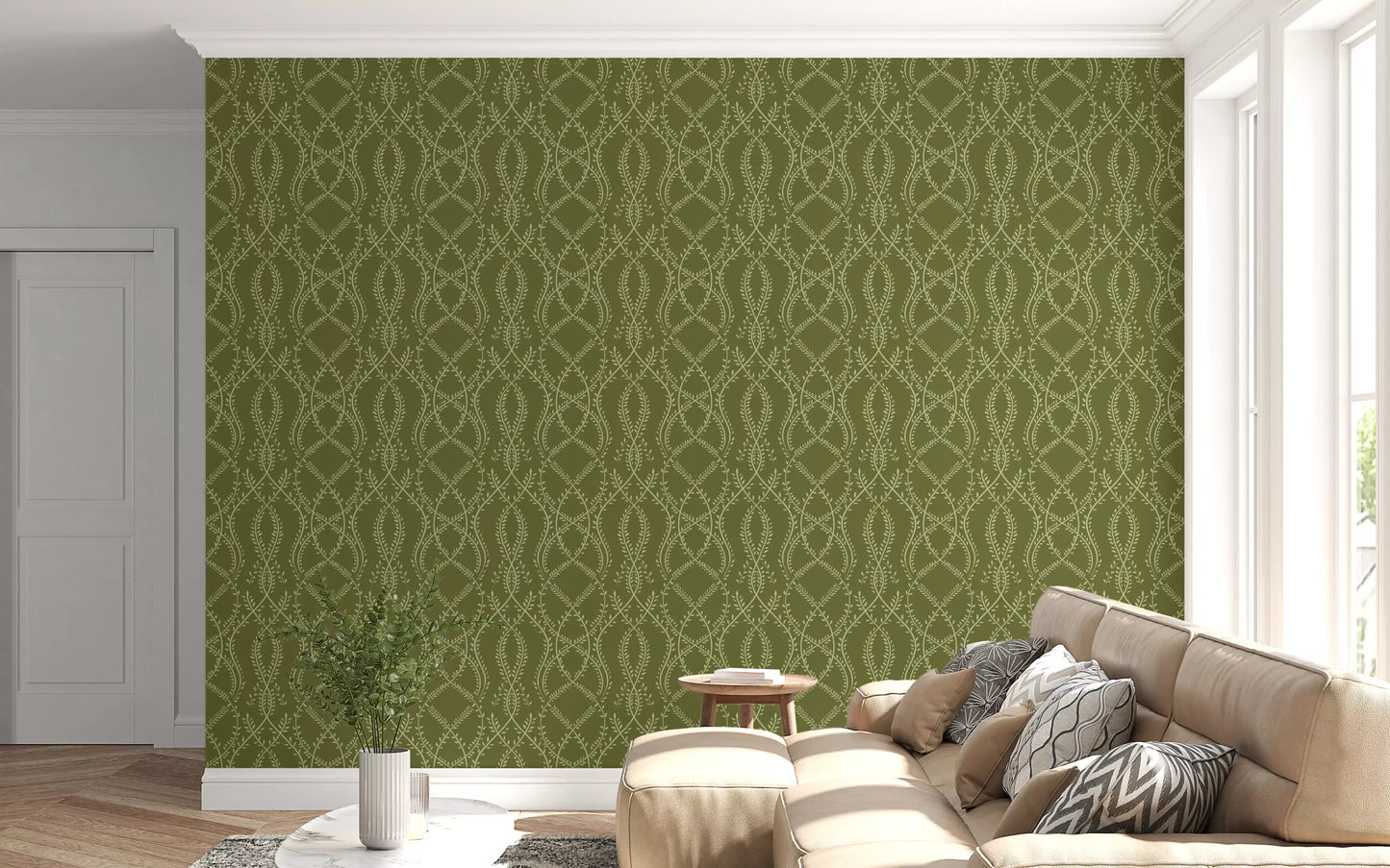 Olive Interlaced Vine Botanical Wallpaper Wallpaper⁠