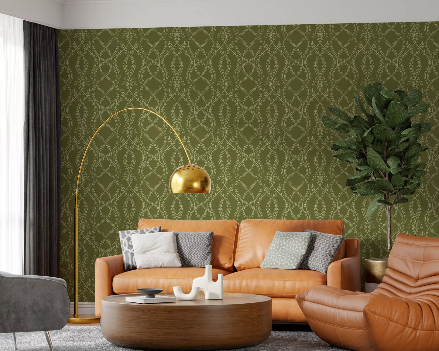 Olive Interlaced Vine Botanical Wallpaper Wallpaper⁠