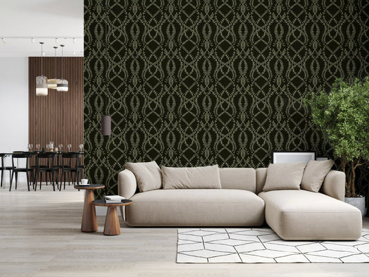 Midnight Ivy Interlaced Vine Botanical Pattern Wallpaper⁠