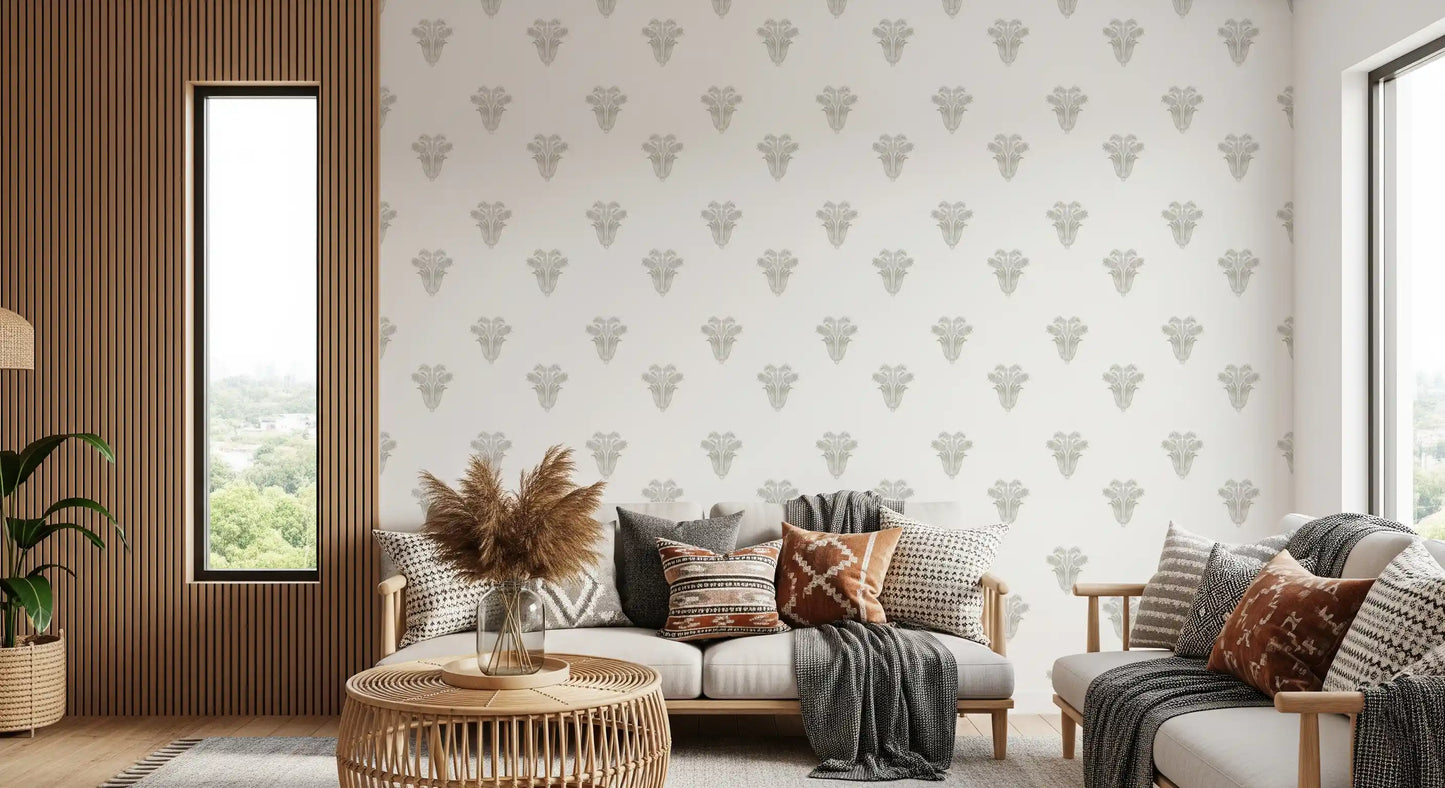 Minimalistische Tapete mit Palmenblatt-Dekor