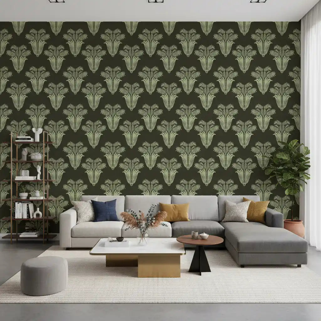 Vintage Art Deco Palmen-Damast-Tapete