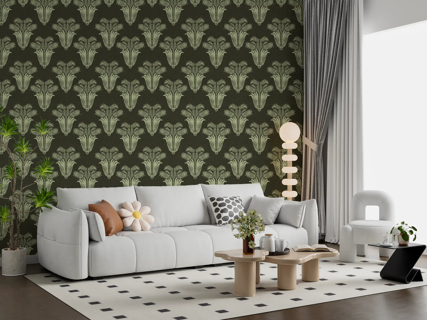 Vintage Art Deco Palmen-Damast-Tapete