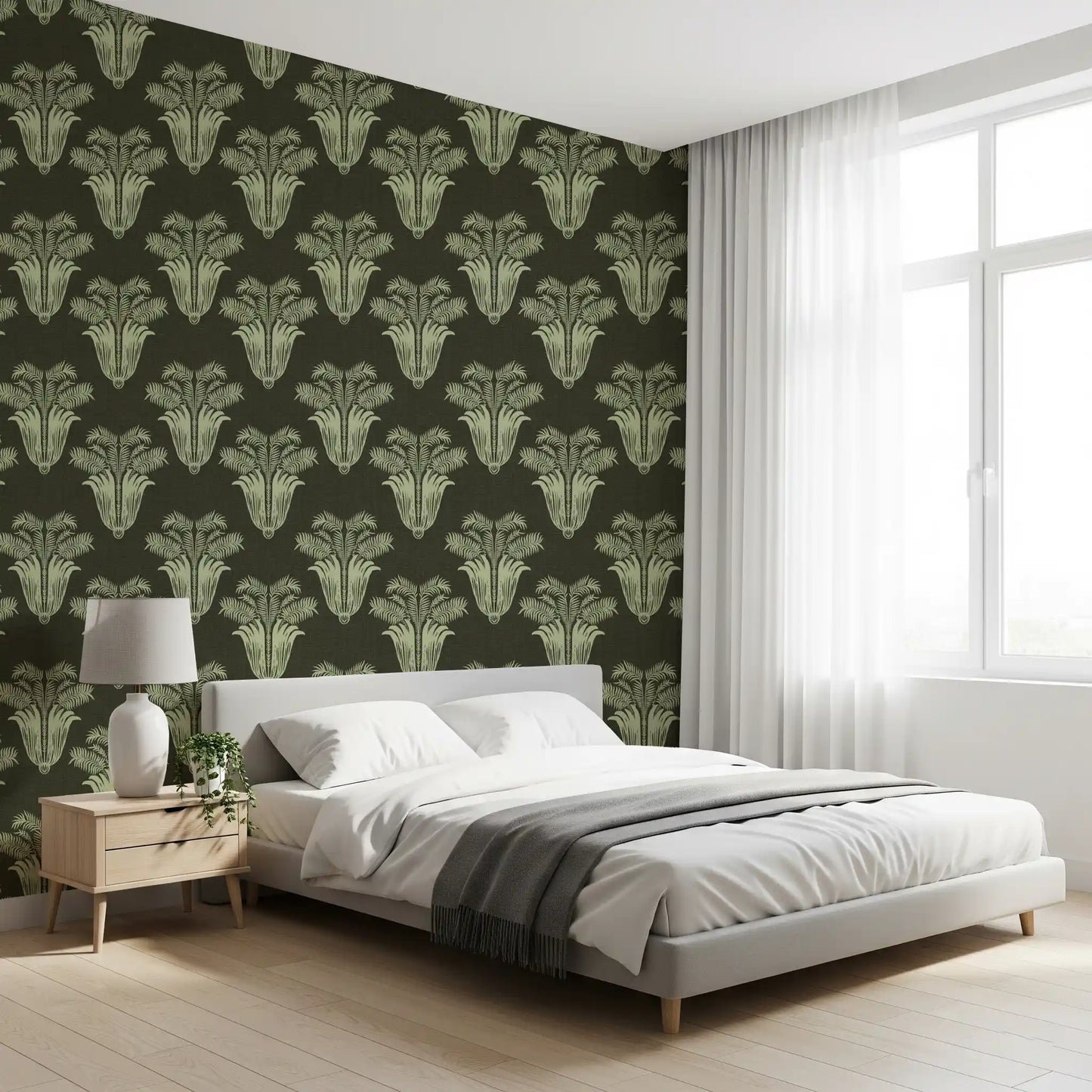 Vintage Art Deco Palmen-Damast-Tapete