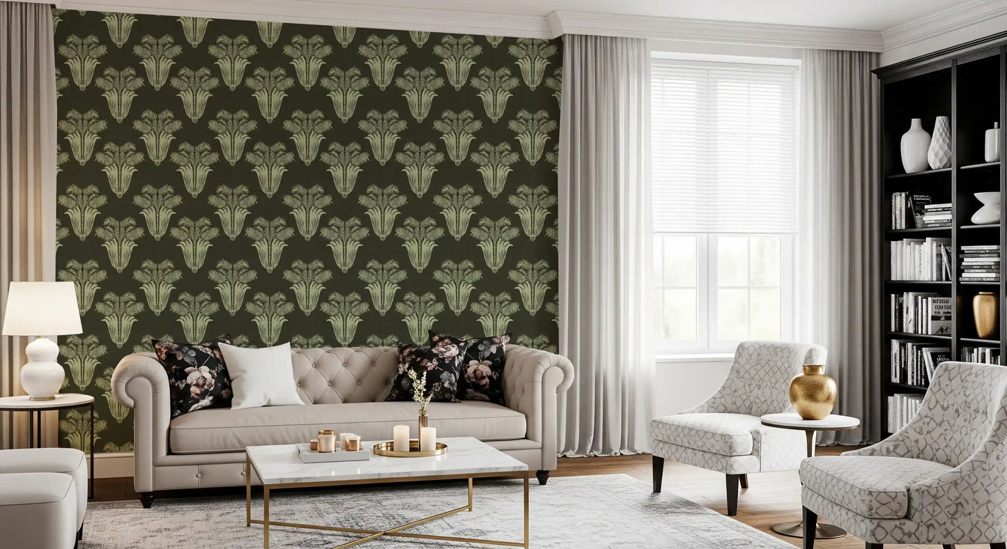 Vintage Art Deco Palmen-Damast-Tapete