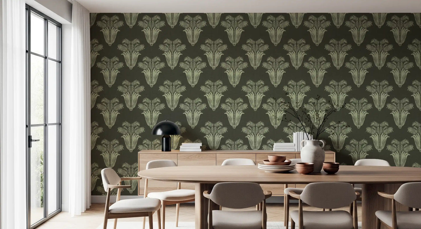 Vintage Art Deco Palmen-Damast-Tapete