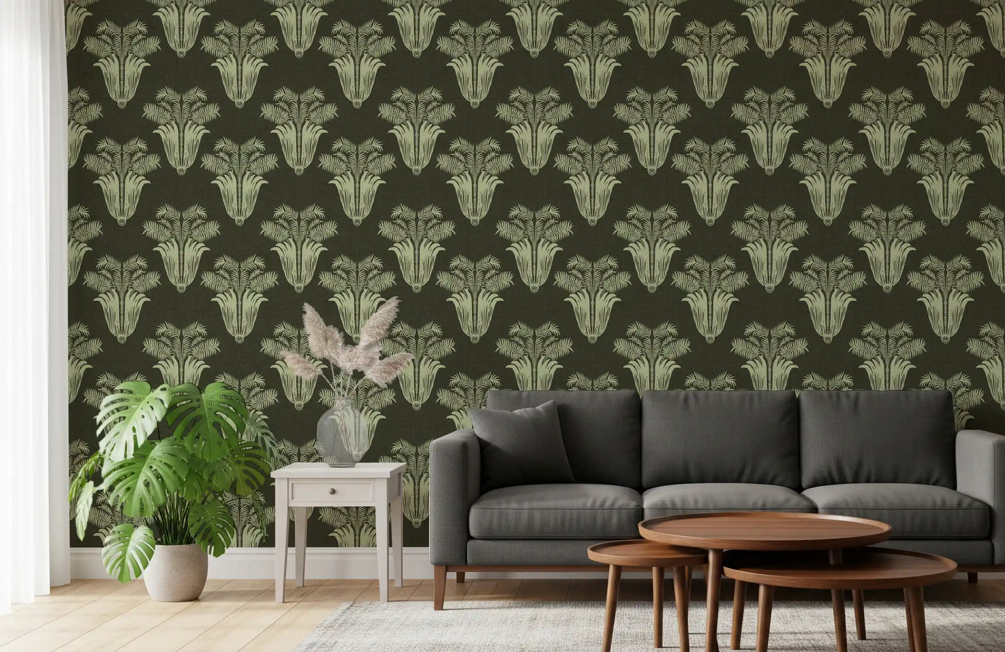 Vintage Art Deco Palmen-Damast-Tapete
