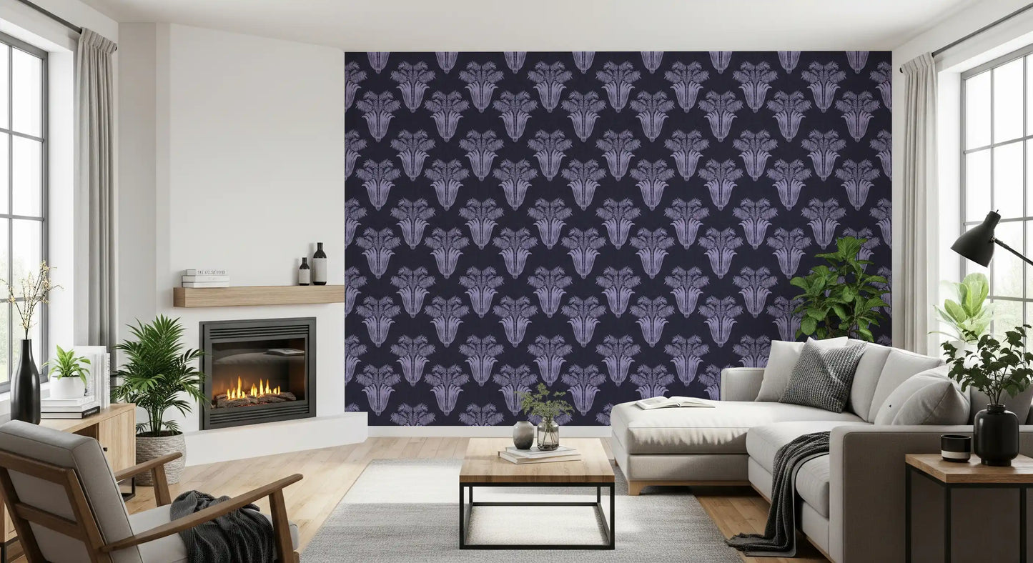 Moody Midnight Violet Botanical Wallpaper Wallpaper⁠
