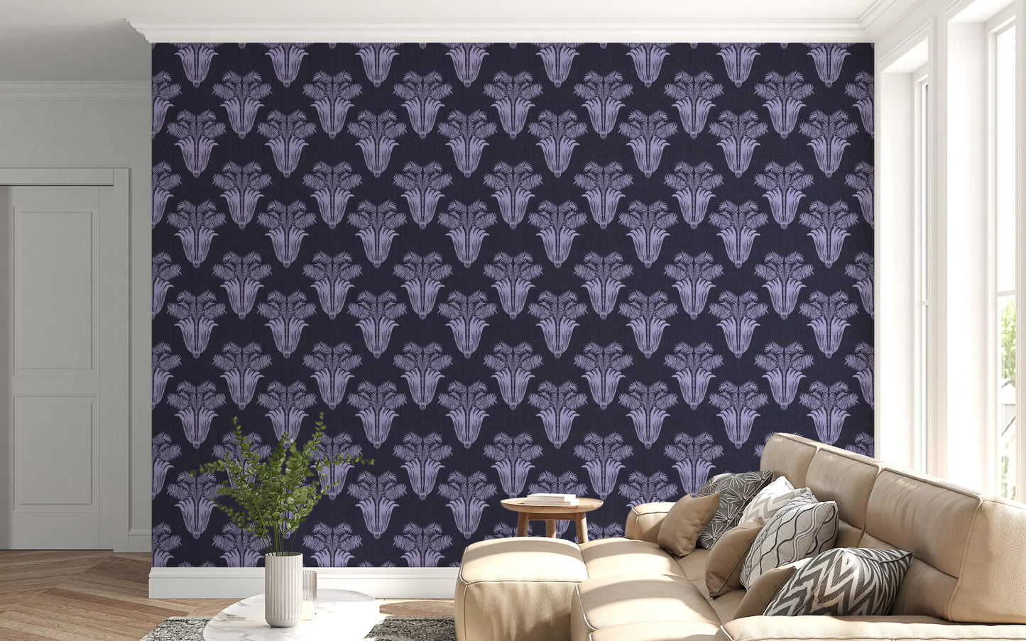 Moody Midnight Violet Botanical Wallpaper Wallpaper⁠
