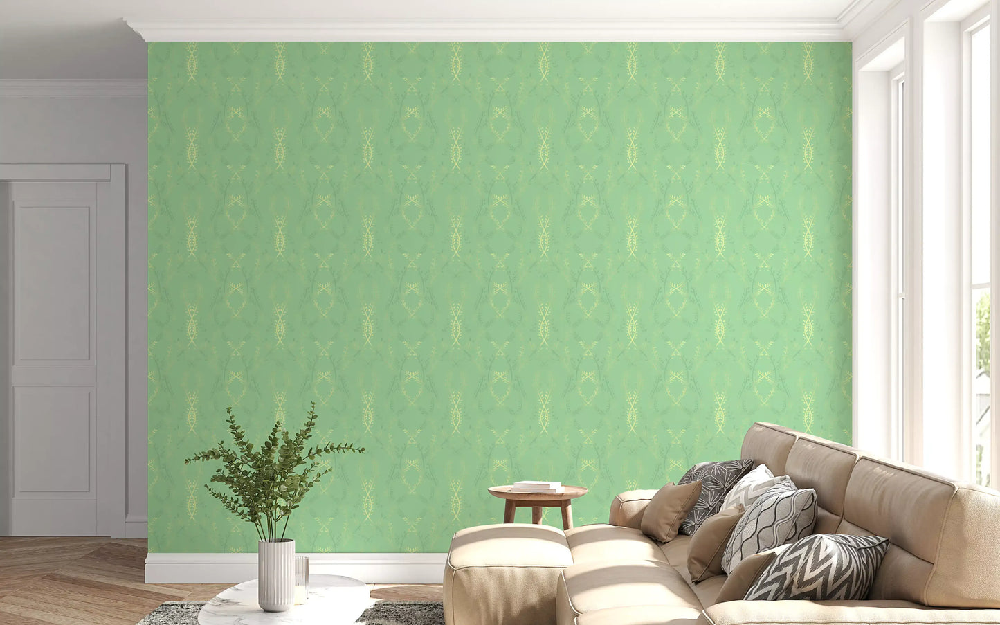 Sage and Gold Whispering Vines Trellis Wallpaper⁠