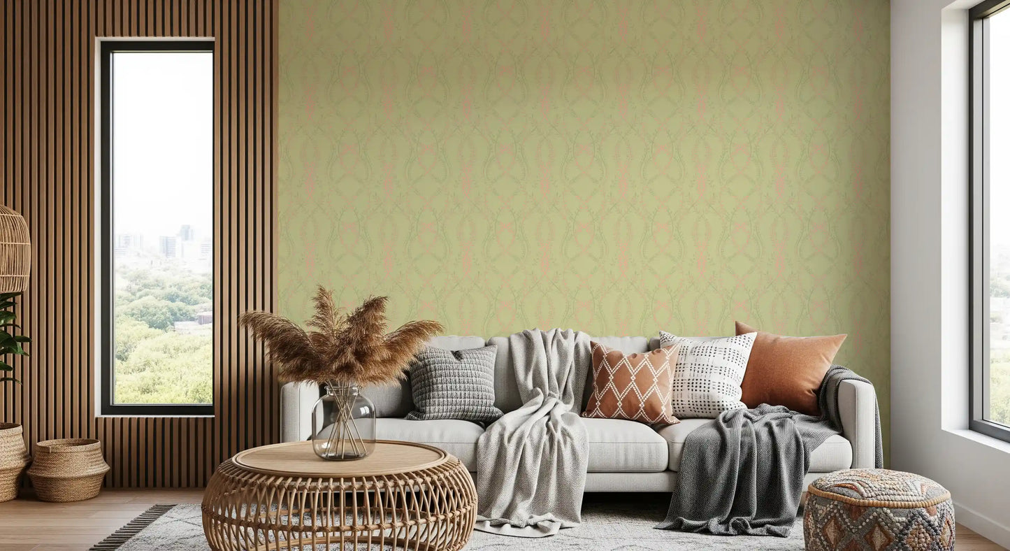 Soft Sage and Blush Pink Botanical Ogee Wallpaper Wallpaper⁠